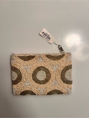 Beaded Circle Pattern Zip Pouch - Cream & Gold